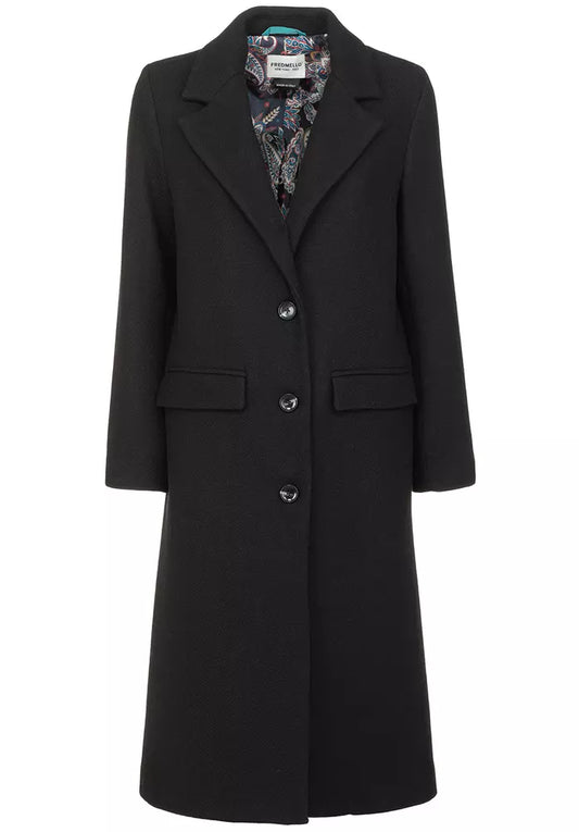 Fred Mello Elegant Wool Blend Black Coat