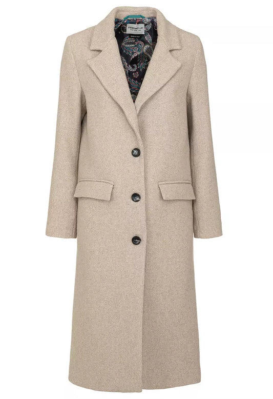 Fred Mello Elegant Beige Wool Blend Coat for Women