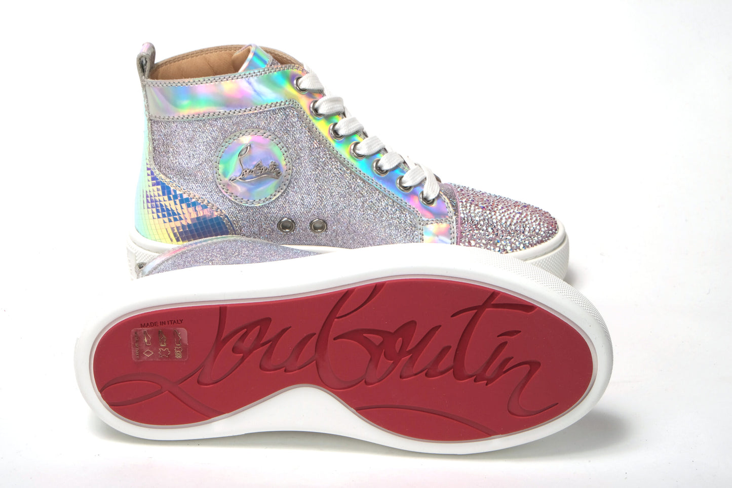 Christian Louboutin Ab/Silver Super Lou Strass Fla Sneakers