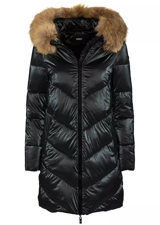 Imperfect Elegant Long Down Hooded Jacket with Eco-Fur