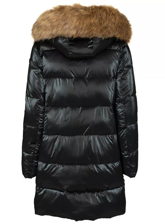 Imperfect Elegant Long Down Hooded Jacket with Eco-Fur