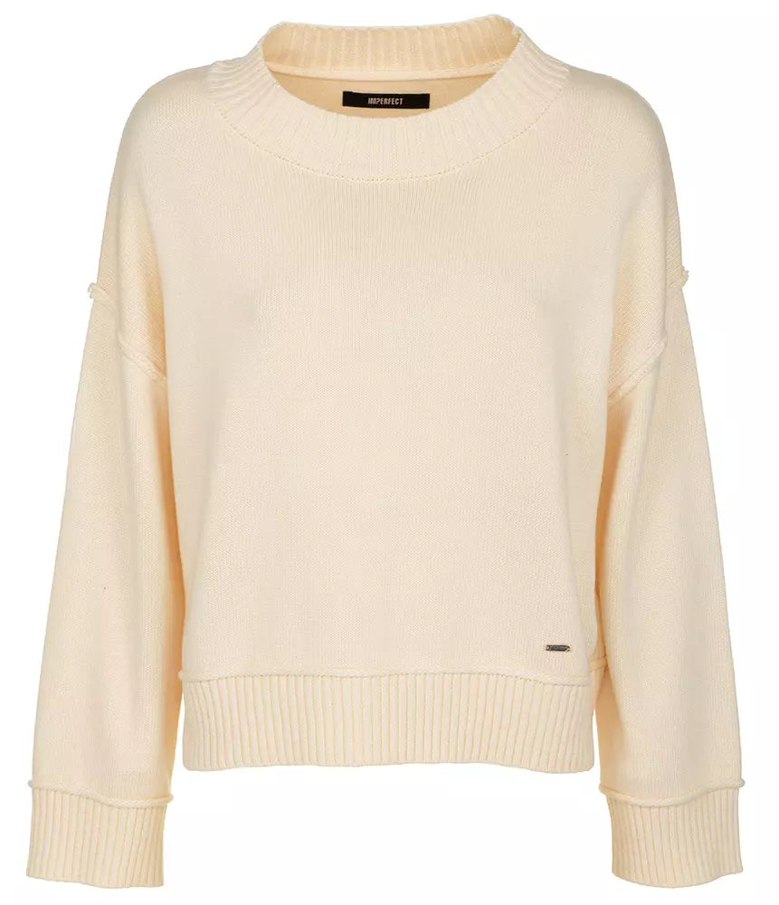 Imperfect Chic White Wool Blend Crew Neck Sweater