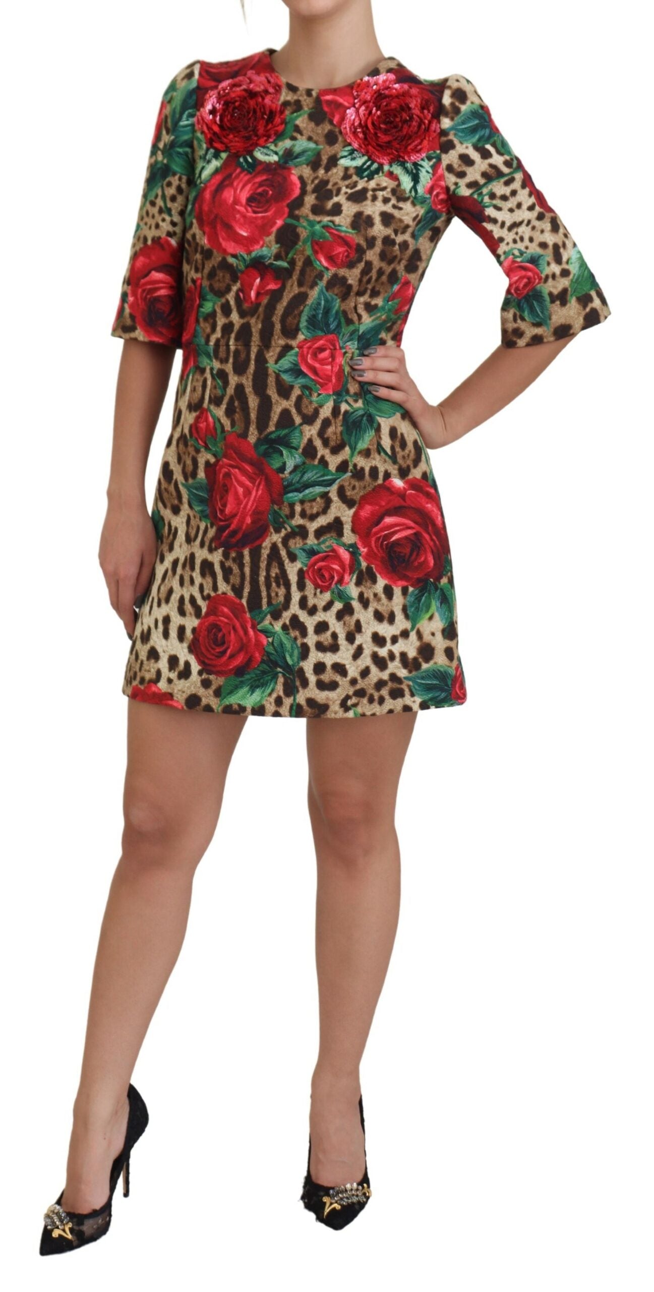 Dolce & Gabbana Colorful Leopard & Floral Print A-Line Dress