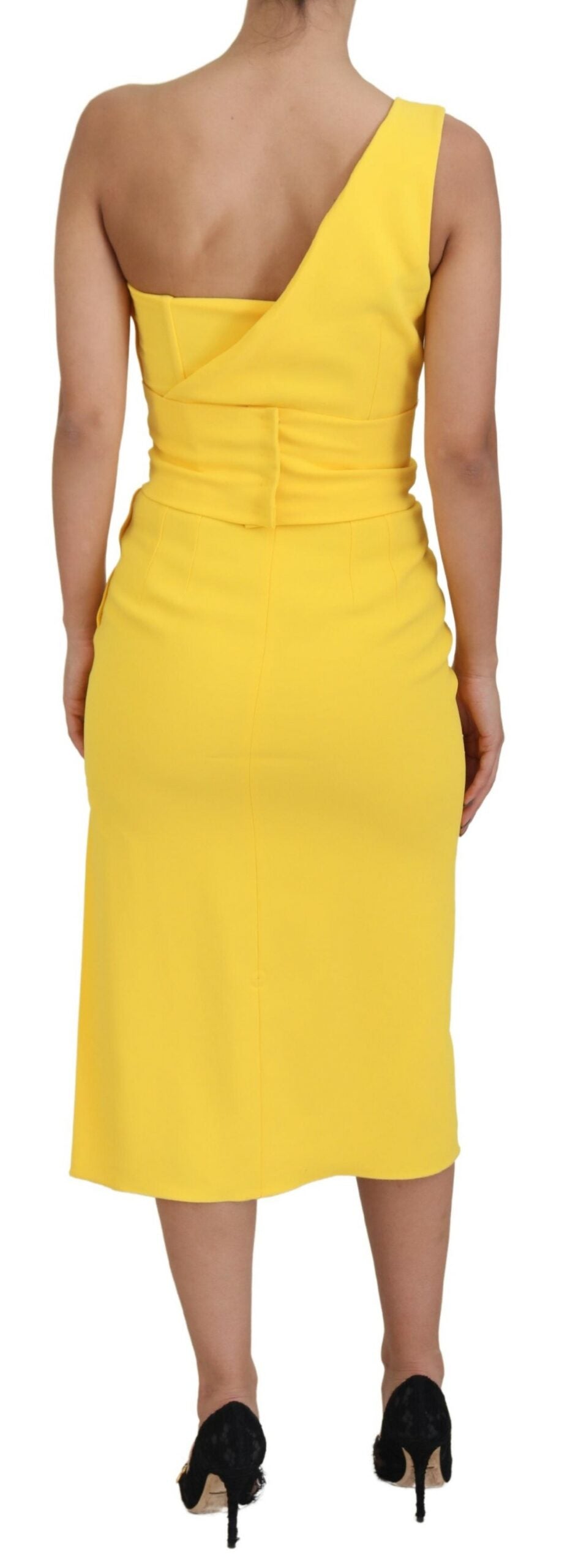 Dolce & Gabbana Elegant Yellow One-Shoulder Midi Dress