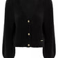 Imperfect Elegant V-Neck Black Cardigan with Golden Buttons