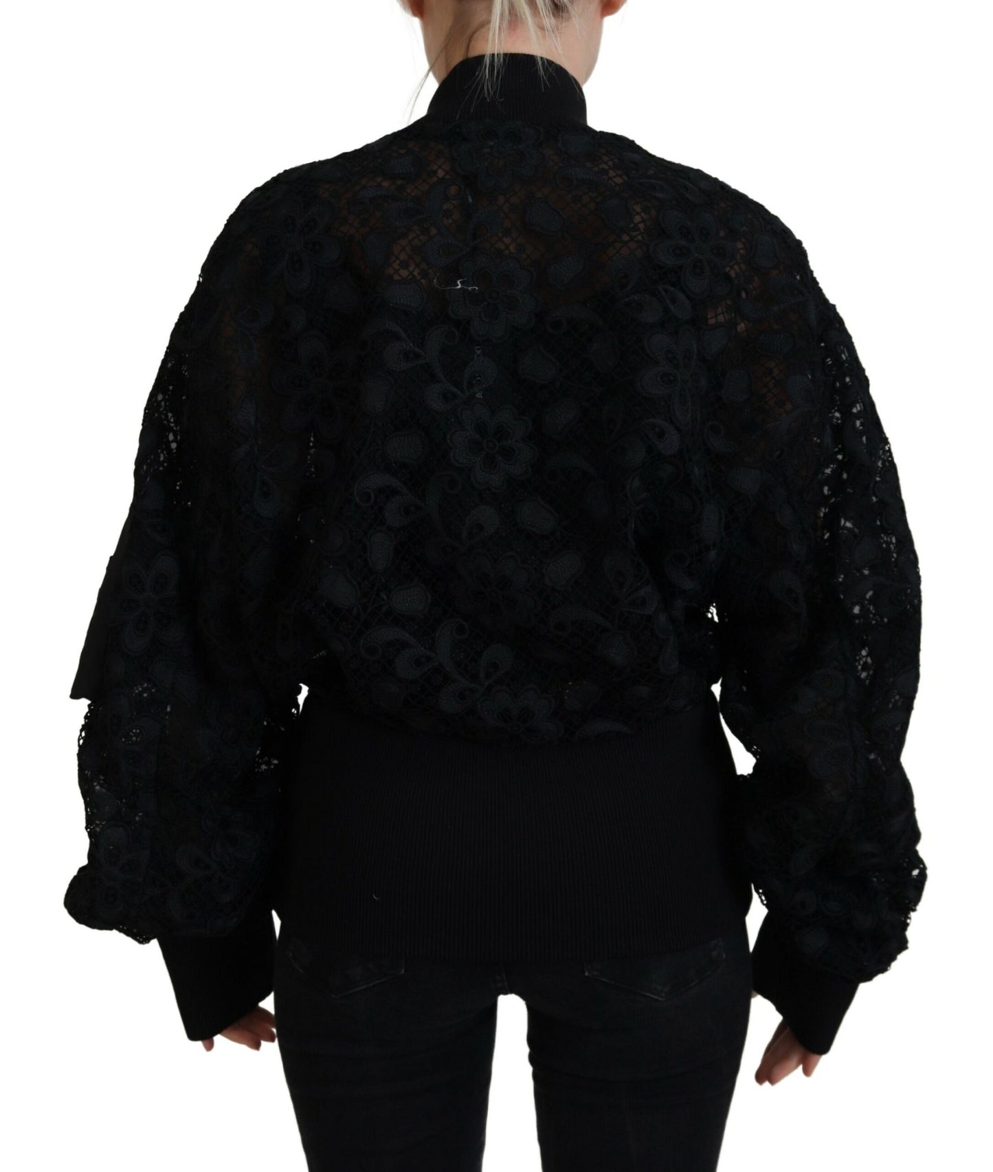 Dolce & Gabbana Black Floral Lace Bomber Jacket