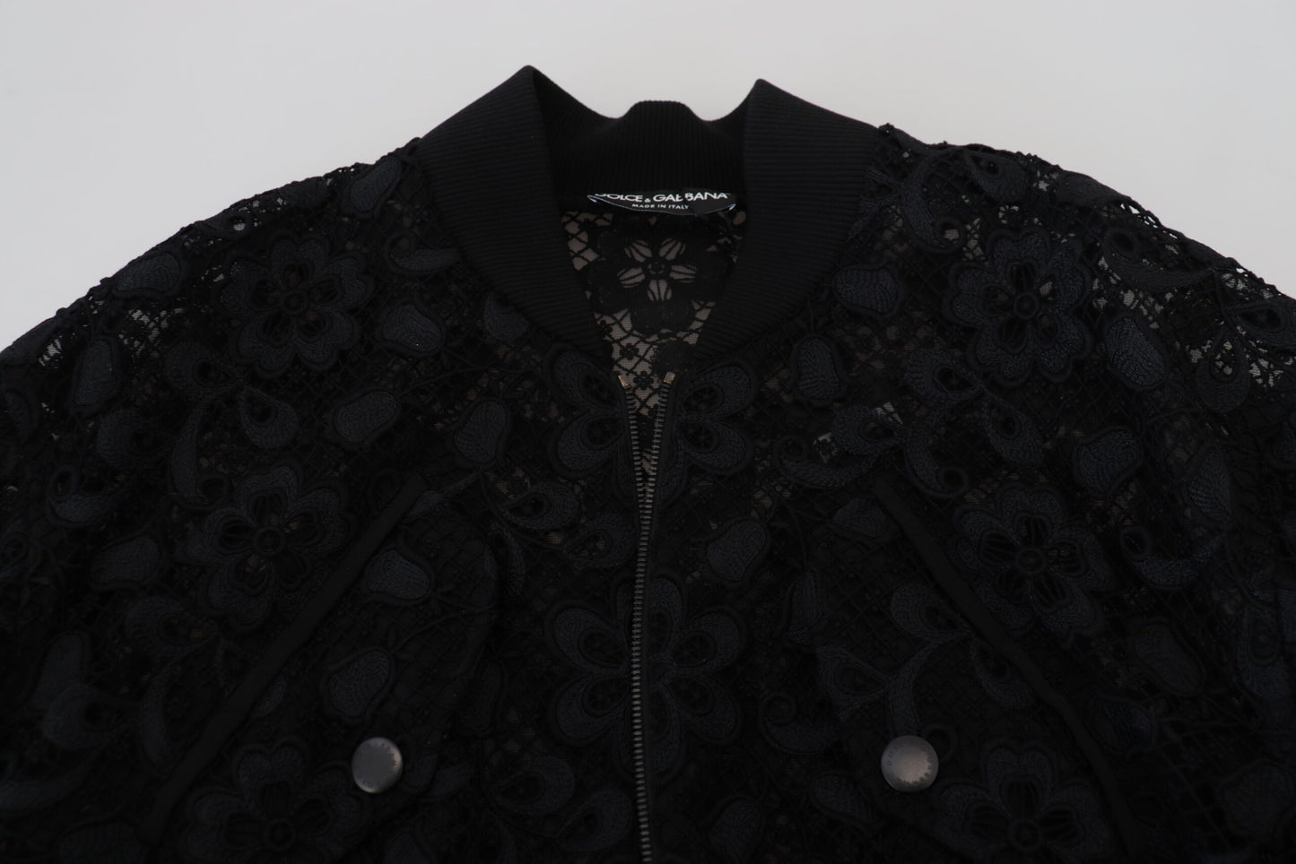 Dolce & Gabbana Black Floral Lace Bomber Jacket