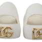 Dolce & Gabbana Elegant White Slide Sandals with Gold Accents