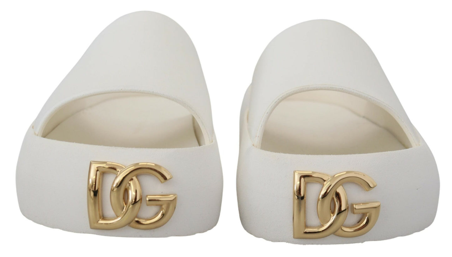 Dolce & Gabbana Elegant White Slide Sandals with Gold Accents