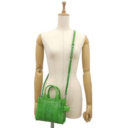 Marc Jacobs The Shiny Crinkle Micro Tote Leather Crossbody Handbag (Fern Green)