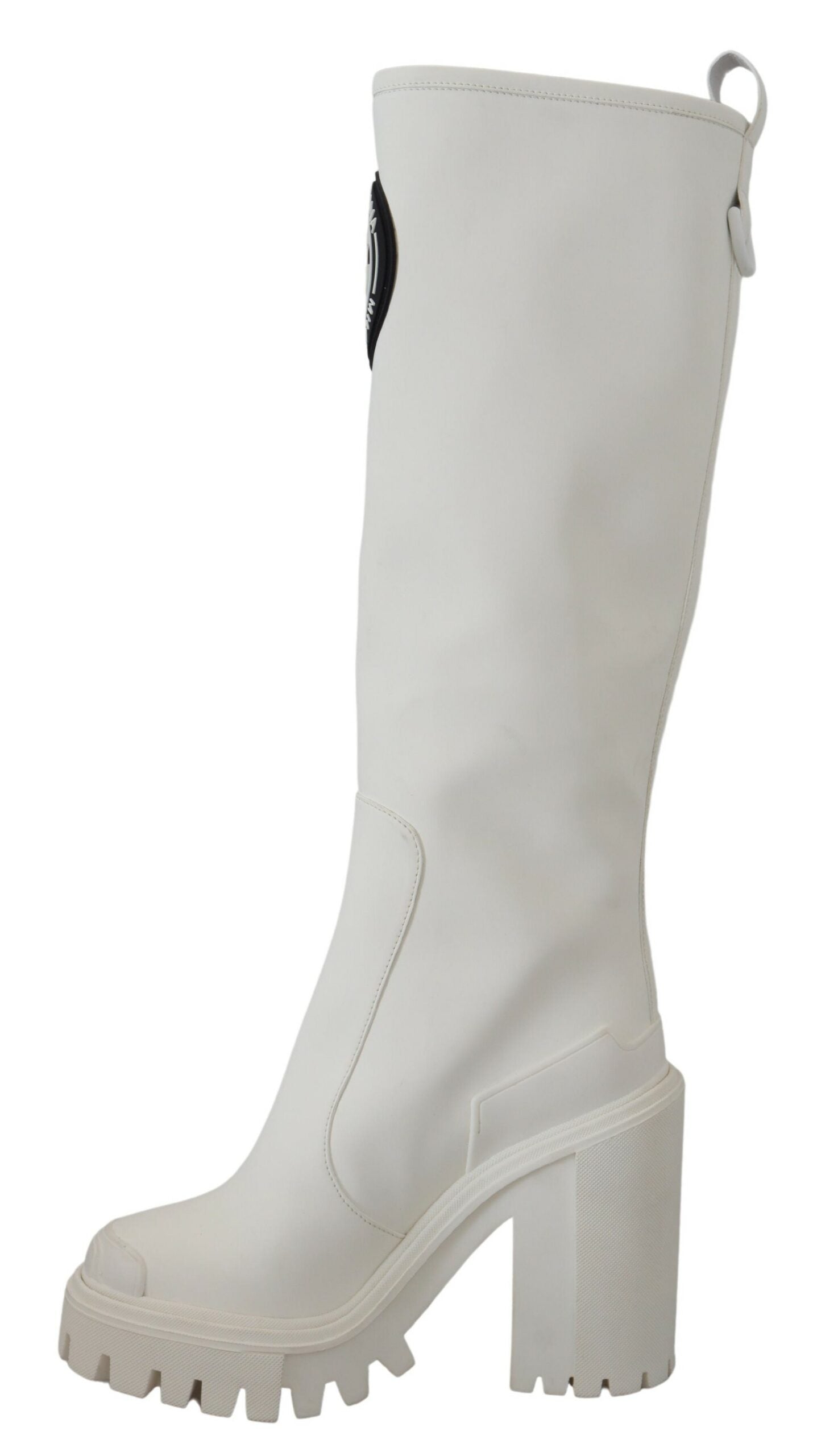 Dolce & Gabbana Elegant White Leather Knee Boots