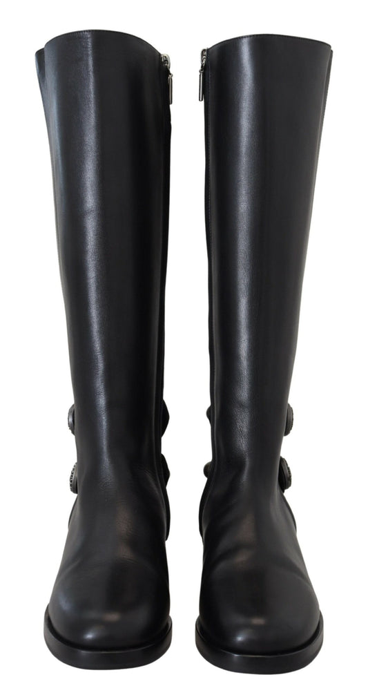 Dolce & Gabbana Elegant Black Calfskin Biker Booties