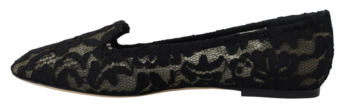 Dolce & Gabbana Elegant Black Lace Flat Shoes