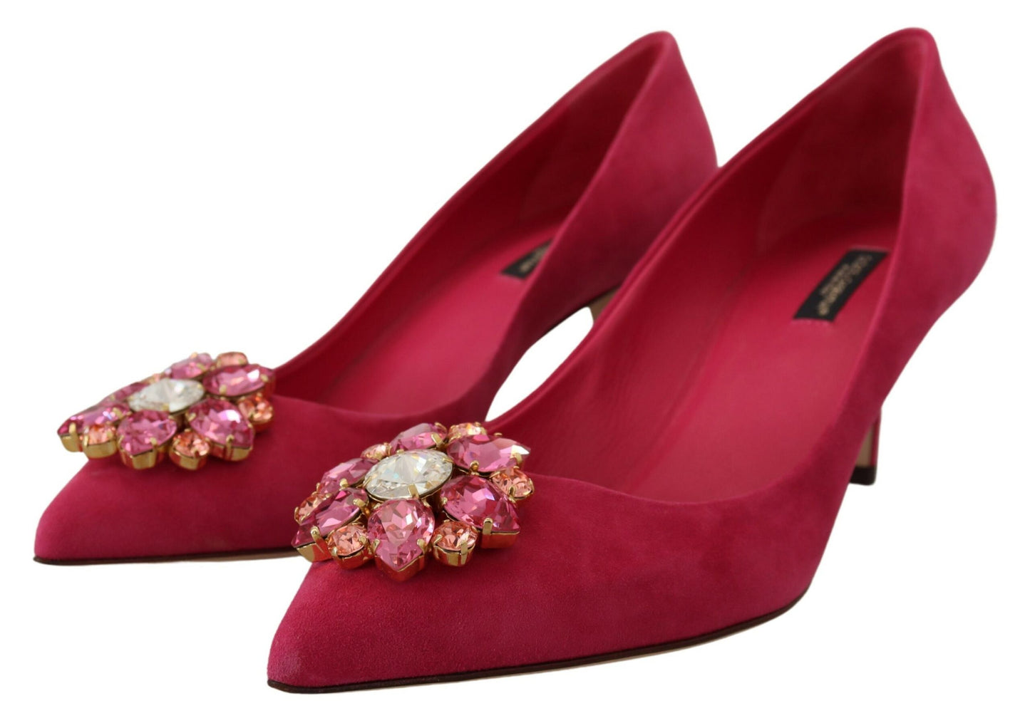 Dolce & Gabbana Elegant Pink Suede Pumps with Crystal Embellishments