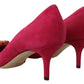 Dolce & Gabbana Elegant Pink Suede Pumps with Crystal Embellishments