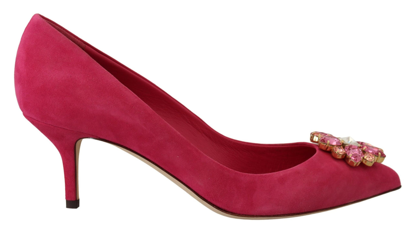 Dolce & Gabbana Elegant Pink Suede Pumps with Crystal Embellishments