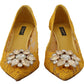 Dolce & Gabbana Yellow Lace Heels with Crystal Embellishment