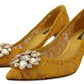 Dolce & Gabbana Yellow Lace Heels with Crystal Embellishment