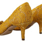 Dolce & Gabbana Yellow Lace Heels with Crystal Embellishment