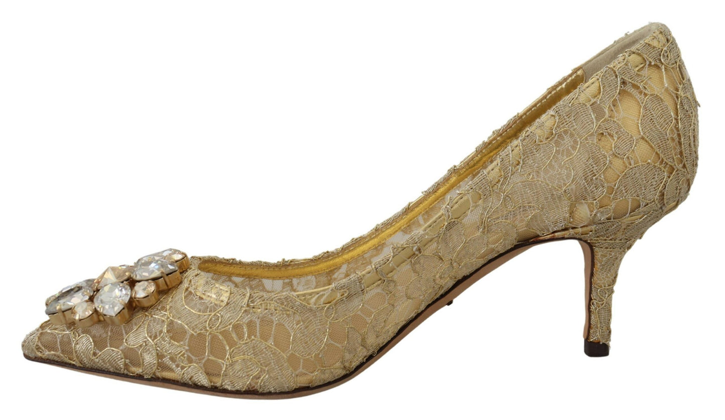 Dolce & Gabbana Radiant Gold Lace Crystals Heels