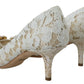 Dolce & Gabbana Elegant White Lace Heels with Crystal Accents