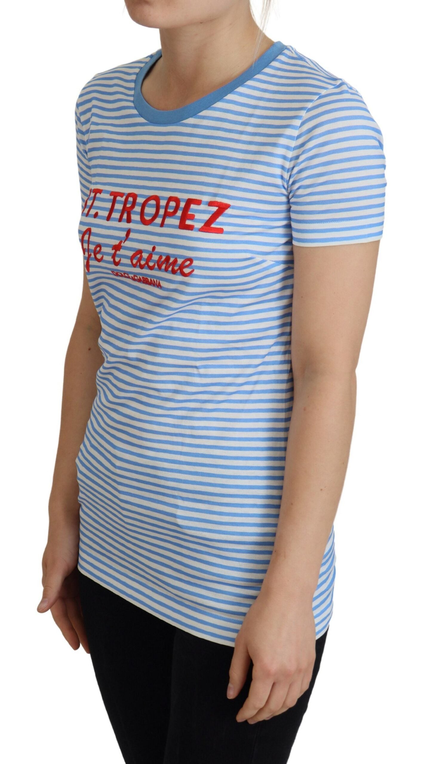 Dolce & Gabbana Exclusive Striped Crew Neck Cotton Tee