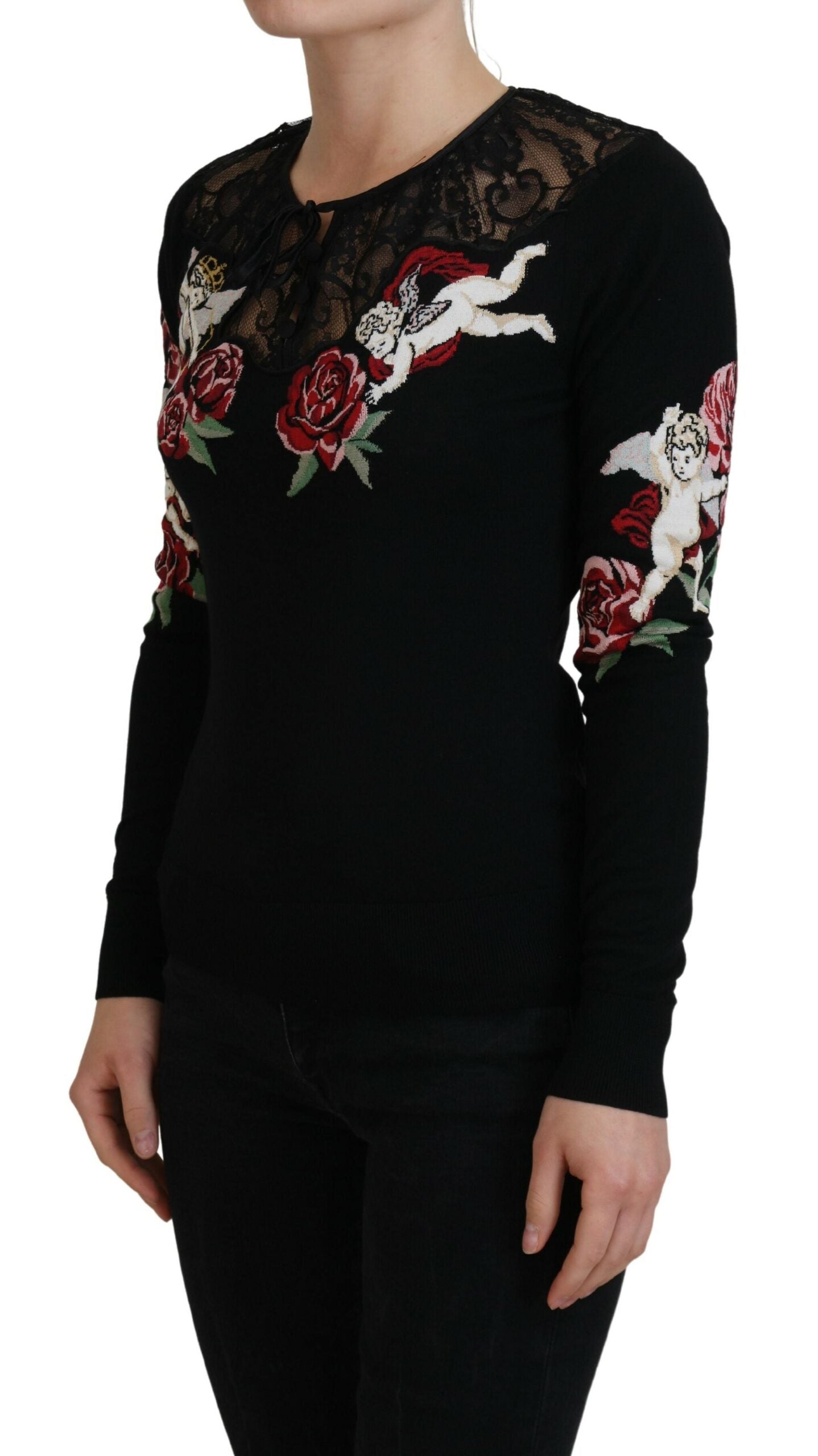 Dolce & Gabbana Angel Embroidered Black Silk-Wool Sweater