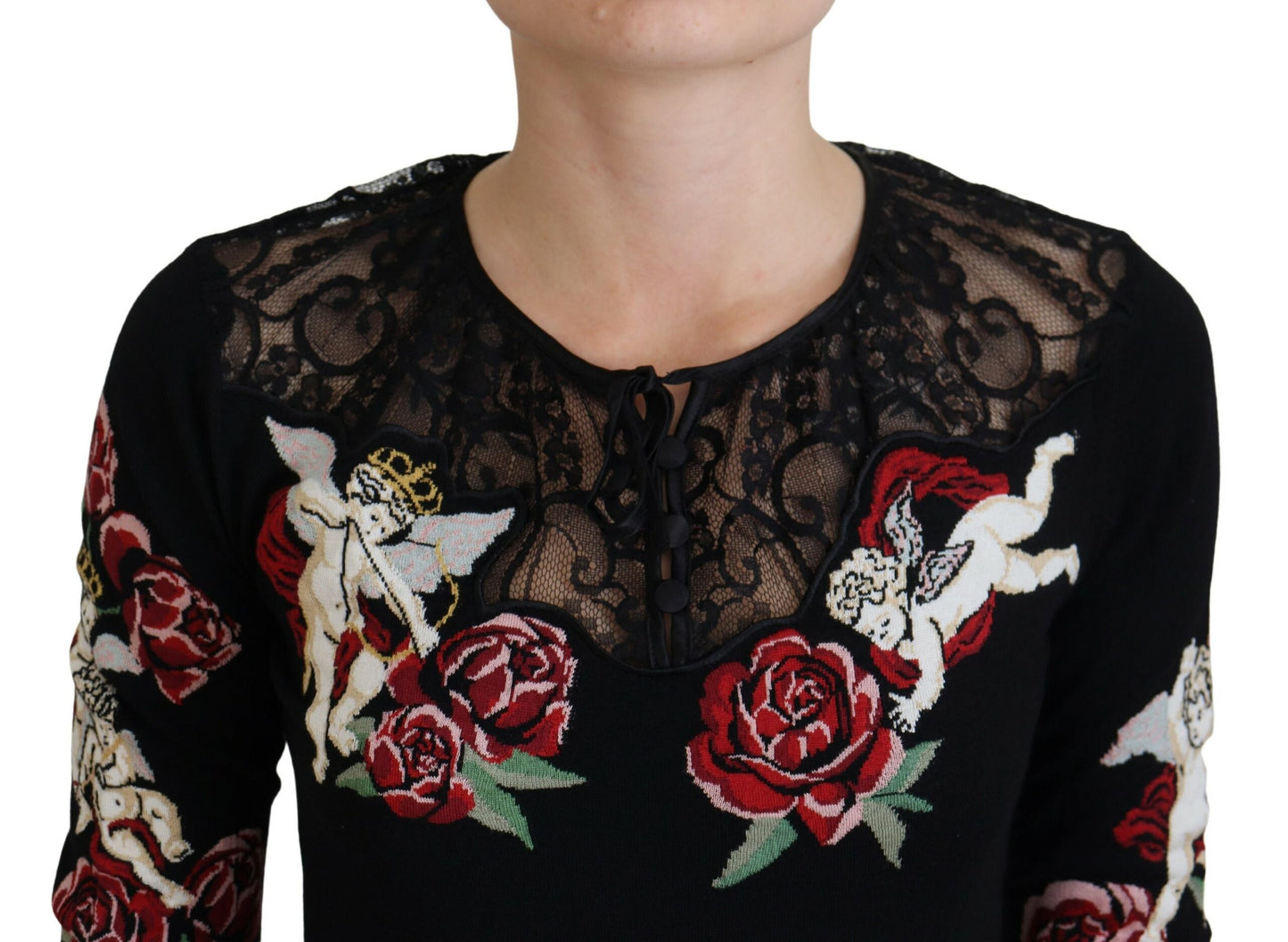 Dolce & Gabbana Angel Embroidered Black Silk-Wool Sweater