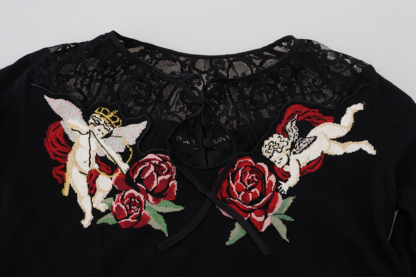 Dolce & Gabbana Angel Embroidered Black Silk-Wool Sweater