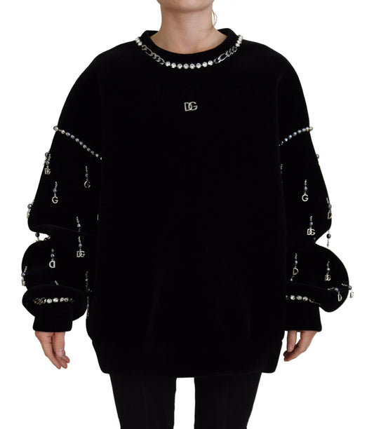 Dolce & Gabbana Elegant Crystal Embellished Black Pullover