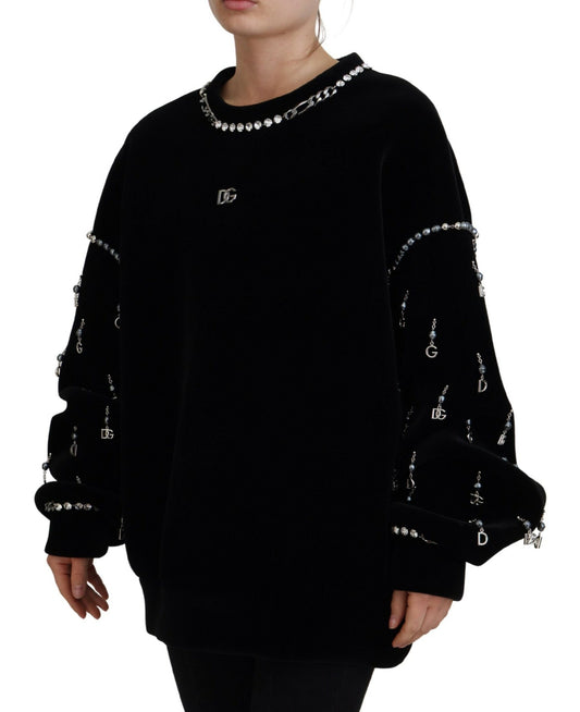 Dolce & Gabbana Elegant Crystal Embellished Black Pullover