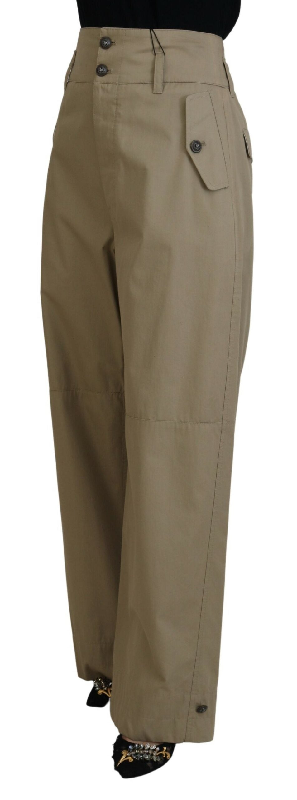 Dolce & Gabbana Elegant High Waist Straight Pants in Beige