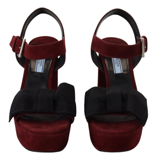 Prada Maroon Suede Ankle Strap Sandals Luxury Footwear