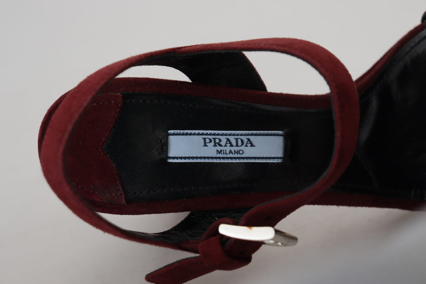 Prada Maroon Suede Ankle Strap Sandals Luxury Footwear