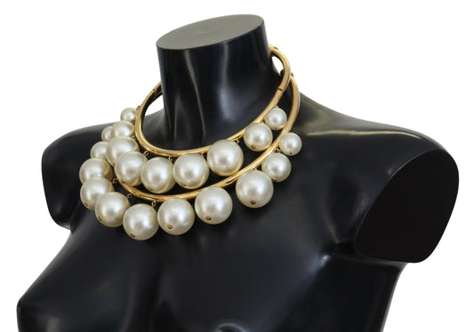 Dolce & Gabbana Elegant Faux Pearl Embellished Gold Choker