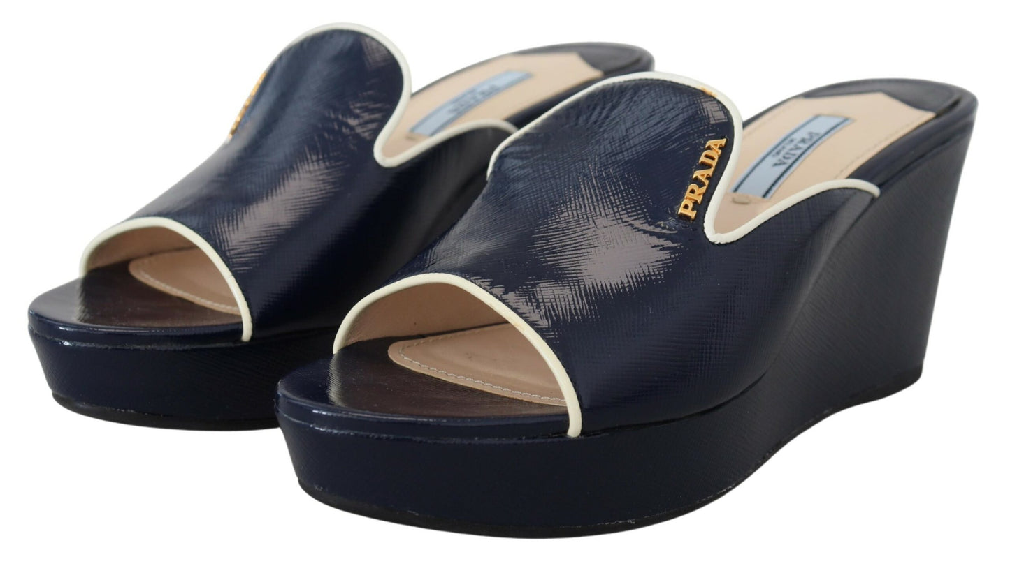 Prada Royal Blue Chic Wedge Sandals