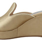 Prada Elegant Gold Leather Wedge Sandals