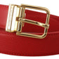 Dolce & Gabbana Exquisite Red Leather Belt with Gold-Tone Buckle