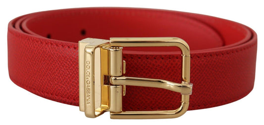 Dolce & Gabbana Exquisite Red Leather Belt with Gold-Tone Buckle