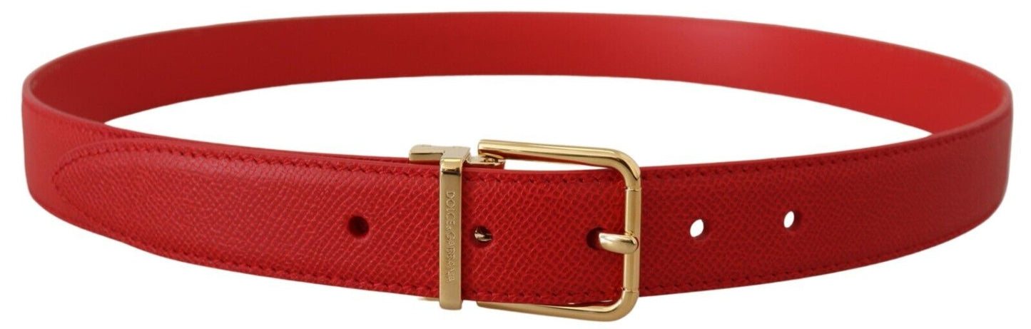 Dolce & Gabbana Exquisite Red Leather Belt with Gold-Tone Buckle