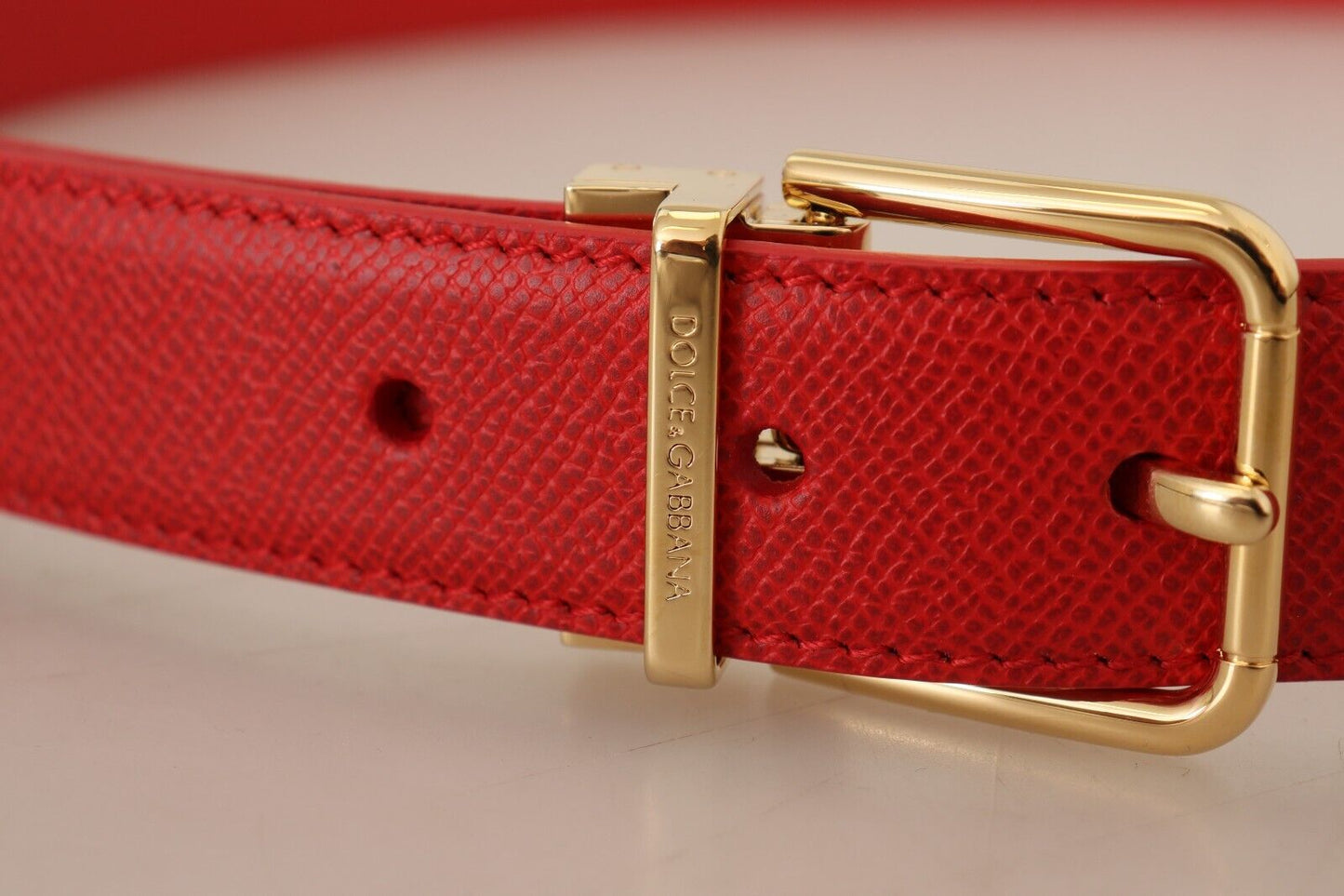 Dolce & Gabbana Exquisite Red Leather Belt with Gold-Tone Buckle