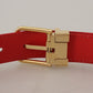 Dolce & Gabbana Exquisite Red Leather Belt with Gold-Tone Buckle