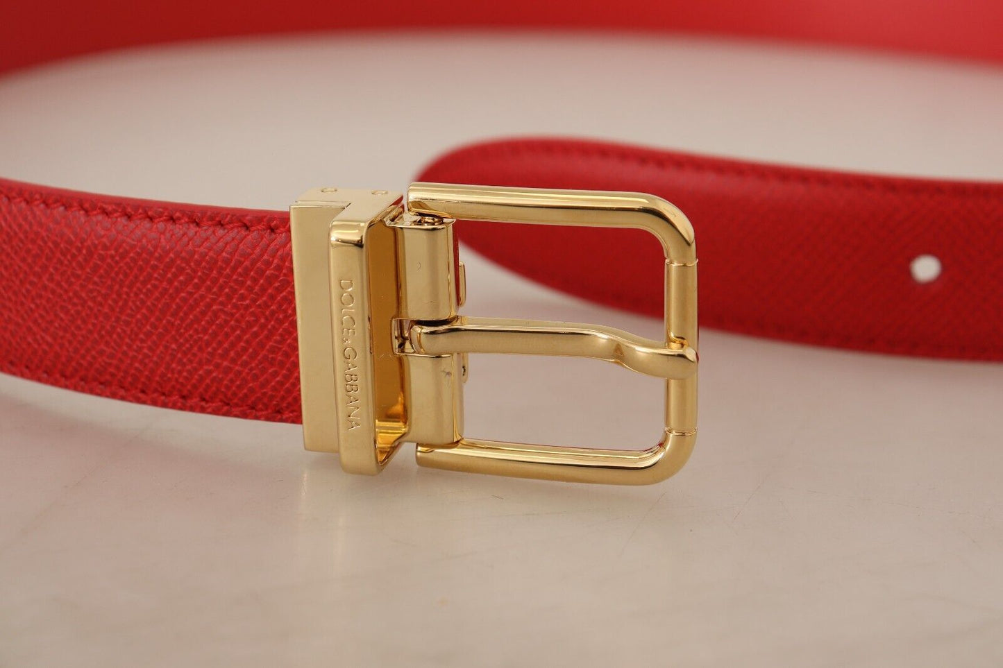 Dolce & Gabbana Exquisite Red Leather Belt with Gold-Tone Buckle