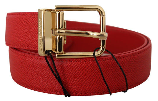 Dolce & Gabbana Elegant Red Leather Engraved Buckle Belt