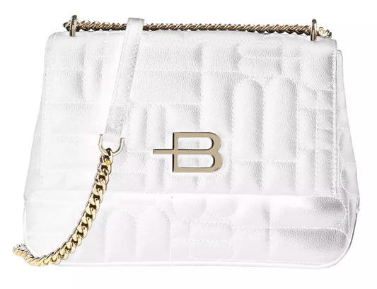 Baldinini Trend Chic White Leather Crossbody Bag with Logo Detail