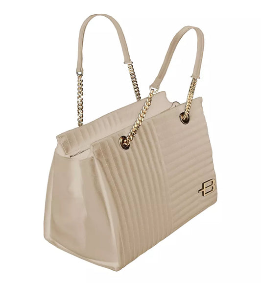 Baldinini Trend Chic Beige Calfskin Crossbody with Chain Detail