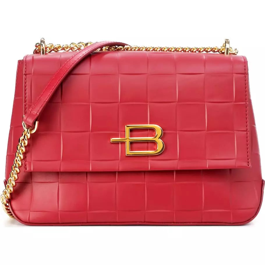 Baldinini Trend Elegant Red Calfskin Shoulder Bag with Chain Strap