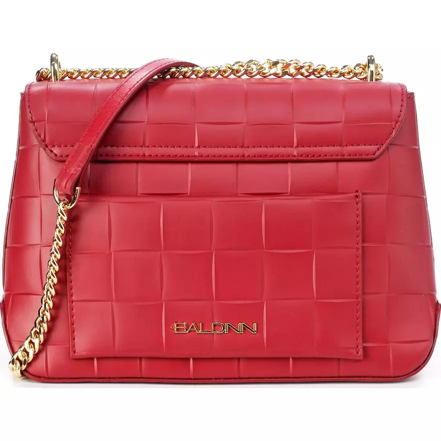 Baldinini Trend Elegant Red Calfskin Shoulder Bag with Chain Strap