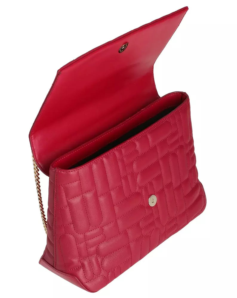 Baldinini Trend Elegant Red Calfskin Shoulder Bag with Logo Motif