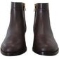 Dolce & Gabbana Elegant Brown Ankle Boots with Gold Pearl Detail